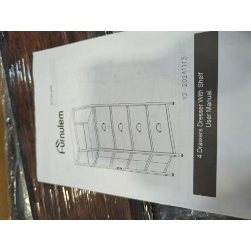 Furnulem Night Stand, Tall 4 Drawers Dresser for Bedroom, Hallway, Nursery, Closet Organizer, Nightstand Bedside Table Furniture, Vertical Storage Tower Fabric, Sturdy Steel Frame, Wood Top