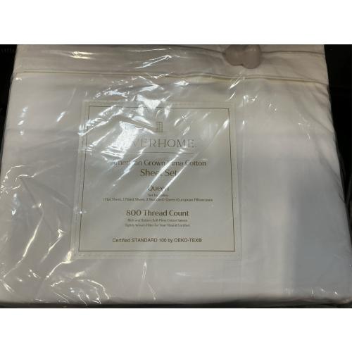 Everhome PimaCott Sateen Embroidered 800-Thread-Count Queen Sheet Set in Microchip