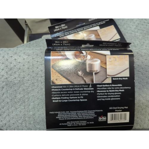 All-Clad Premium Reversible Dish Drying Mat for Kitchen: 16 x 28 Ultra-Absorbent, Long-Lasting, No Condensation, and Oversized for Large Pots and Pans - 2 Pack, Pewter