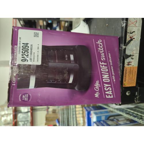 Mr. Coffee 5-Cup Switch Coffee Maker Black: Small Drip Coffee Machine, Electric, Paper Filter, 25 oz Capacity