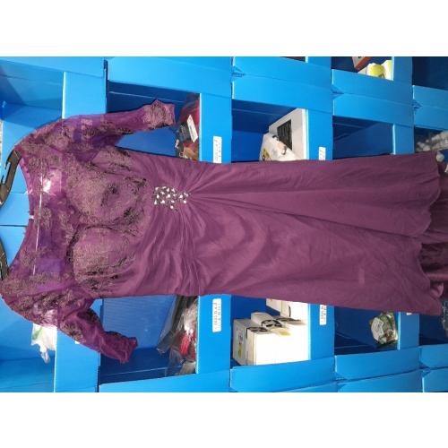 S.L. Fashions Womens Long Mother of The Bride Dress with Stretch Lace Bodice and rhinestones size 14