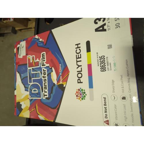 11x17 POLYTECH DTF Transfer Film - A3, 30 Sheets, 11X17'', DTF Film and DTF Paper, Hot Peel Double Matte, Direct to Film for EPSON Printer ET-8550, ET8500, XP15000, L1800, for DIY T-Shirt Transfers