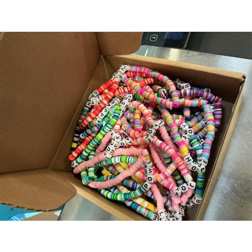 Landical 64 Pcs Friendship Bracelets Bulk Women Beaded Heishi Surfer Inspirational Stackable Party Favor Bracelet Pack Vinyl Beaded for Goody Bag Fillers Party Favors Gifts Valentine