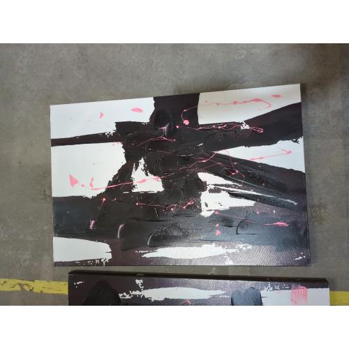 Art 3 Panels Black, White, and Pink Abstract Canvas Wall Art Prints 3D Textured Painting for Living Room (Medium)