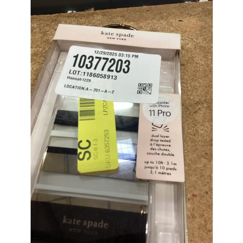 kate spade new york Defensive Hardshell Case (1-PC Comold) for iPhone 11 Pro, Park Stripe Gold Foil/Black/Cream/Cream Bumper/Clear