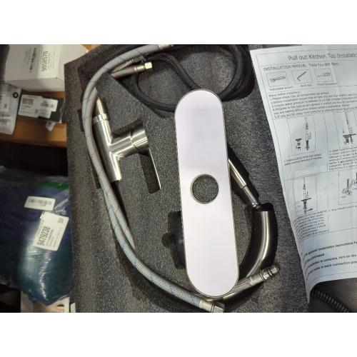 Kitchen Faucet with Pull Down Sprayer SUS304 Stainless Steel High Arc Brushed Nickel Pull Out Kitchen Sink Faucets Utility Laundry Farmhouse Camper Rv Modern for 1 or 3 Hole Sink, KF1-BN