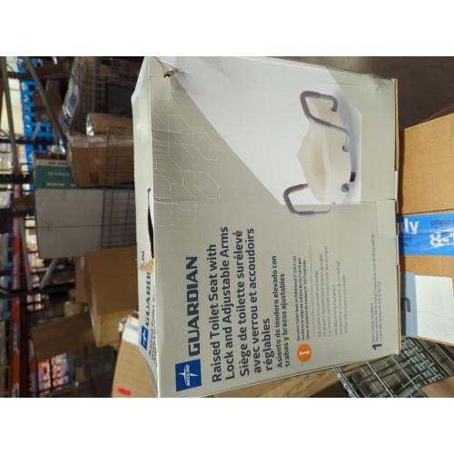 White and Grey Medline 5 Elongated Raised Toilet Seat, With Lock and Removable Padded Arms