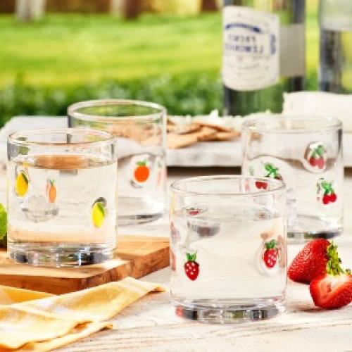 4 pack of fruit design glasses CHERRY GLASS IS MISSING 14oz