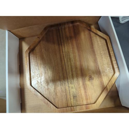 10 Inch Solid Acacia Wood Serving Platters and Trays Set of 2 Highly Durable Dishwasher Safe Octagon Party Plates Avoid Sliding and Spilling Food with Easy Carry Grooved Handle Design