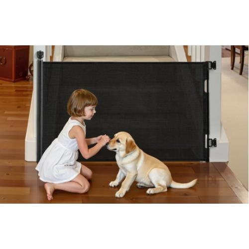 VEVOR Retractable Baby Gate, Tall, with Security Lock, Easy to Use, Walk Through Without Tripping, Mesh Dog Gate for Stairs, Hallways, Indoor/Outdoor, Black