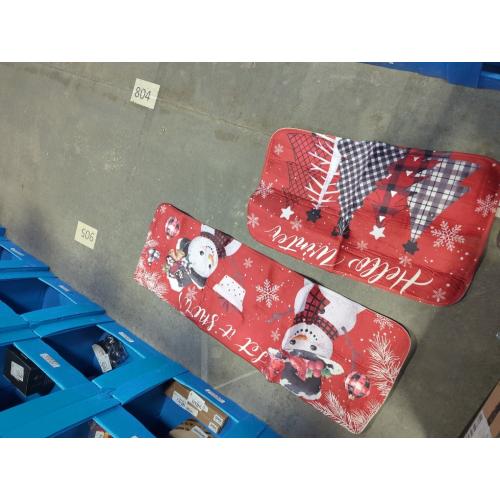 2 Pcs Christmas Snowman and Tree Kitchen Rugs and Mats Merry Christmas Kitchen Rugs Winter Xmas Floor Mats for Holiday Outdoor Home Farmhouse Decorations, 17x47 and 17x29 Inch