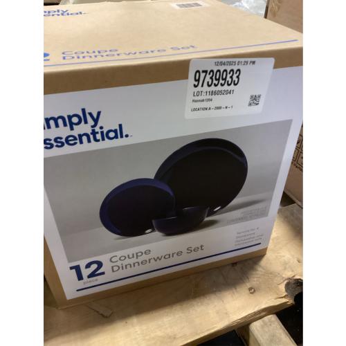 Gibson Simply Essential Coupe 12-Piece Blue Round Stoneware Dinnerware Set