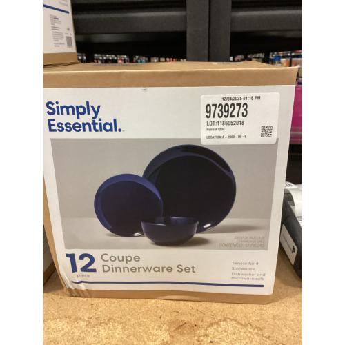 Gibson Simply Essential Coupe 12-Piece Blue Round Stoneware Dinnerware Set