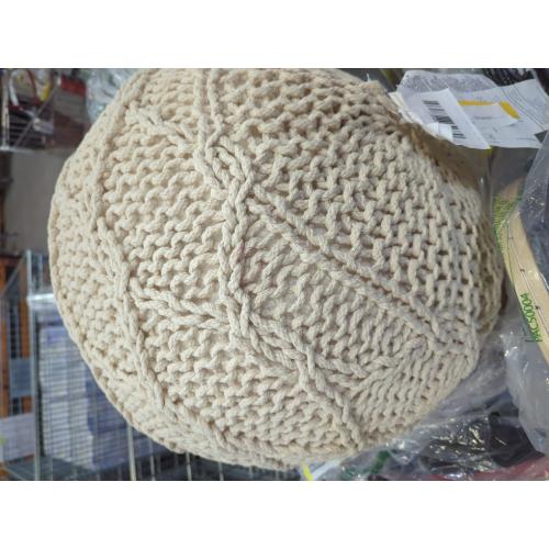 REDEARTH Round Pouf Ottoman - Cable Knitted Boho Poof - Home Décor Cord Pouffe Handmade Circular Footrest for Living Room - Bedroom - Kids Bedroom - 100% Cotton Pouf (18 x 18 x 14) - Ivory