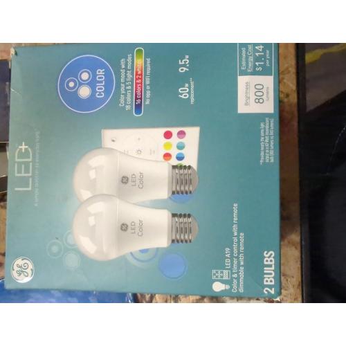 GE LED  Color Changing LED Light Bulbs with Remote, No App or Wi-Fi Required, A19 Bulbs, CA Compliant (2 Pack)