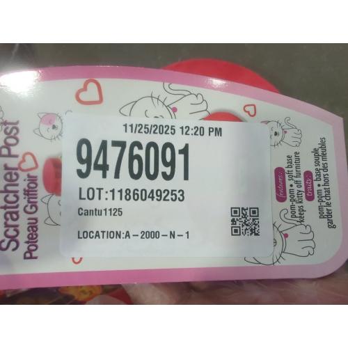 Whisker and Mittens Red Cat Scratching Post with Pink Heart Toy