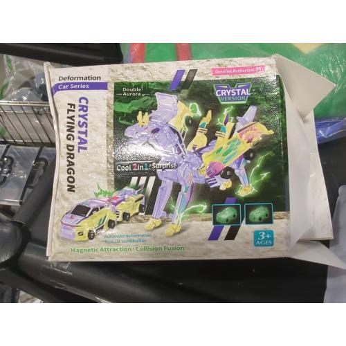 Collision Transforming Dinosaur car Toy | 2-in-1 robo Crash Magnetic Race Cars | Transform into Dinosaurs Robot Toys | for Boys & Girls Age 4-8 (Crystal Purple Dragon)