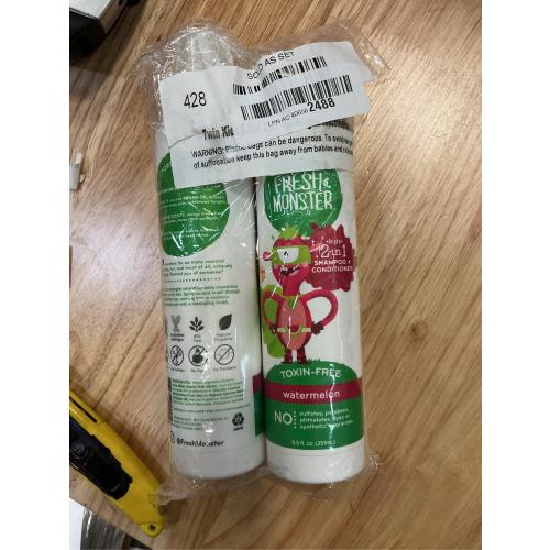 Fresh Monster 2-in-1 Kids Shampoo & Conditioner, Toxin-Free, Hypoallergenic, Tear-free Shampoo & Conditioner for Kids, Watermelon (8.5oz)