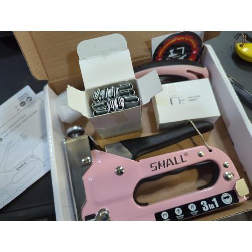 SHALL Staple Gun Heavy Duty, 3-in-1 Upholstery Staple Gun Kit with 3000 Staples, Stapler Remover, Manual Brad Nailer with Specific Staples Outlet Position Indicator