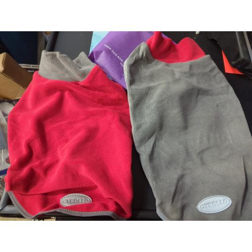 cyeollo 2 Pack Dog Fleece Sweater Stretchy Sweatshirt with Reflective Stripe Pullover Soft Jacket Pet Clothes Dog Sweaters for Small Dogs Cats Grey & Red