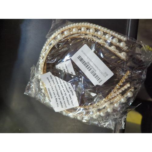 Pearl Headbands 4 Pack - White Faux Pearl Bridal Hair Hoops, Cute Party and Wedding Hair Accessories for Women and Girls