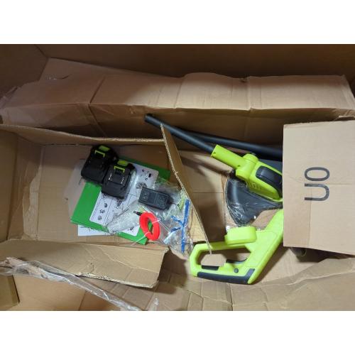 Green 12 Kihoplly Stringless Weed Wacker Cordless Eater, 21V 3000mAh*2 Battery Powered Grass Trimmer Brush Cutter, 3-in-1 Wheeled Lawn Edger with Blades, Electric String Trimmer 2 Batteries and Charger