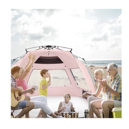 Oileus X-Large 4 Person Beach Tent Sun Shelter - Portable Sun Shade Instant Tent for Beach with Carrying Bag, Stakes, 6 Sand Pockets, Anti UV for Fishing Hiking Camping, Waterproof, Pink