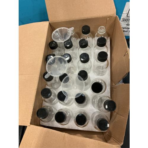 2OZ Small Glass Bottles with Lids and Funnels, 60ml Boston Round Glass Bottles, Mini Bottle, Perfect for Diy Essential Oils, Perfumes, Whiskey and Juices, 24 Pack Clear