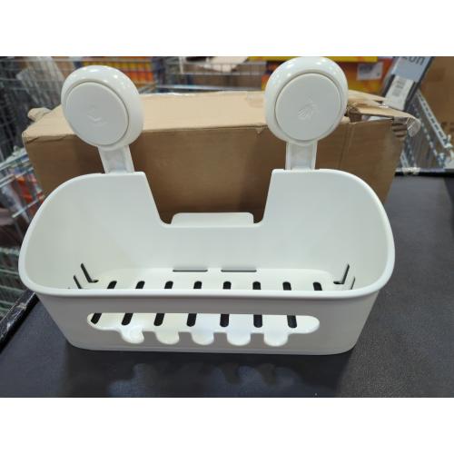 Plastic Shower Caddy Suction Cup Shower Organizer Basket Bath Shelf, Strong Suction Power Bathroom Caddies with Fence Hooks, Kitchen Rack, Waterproof, Oilproof, Reusable, for Shampoo, Gel