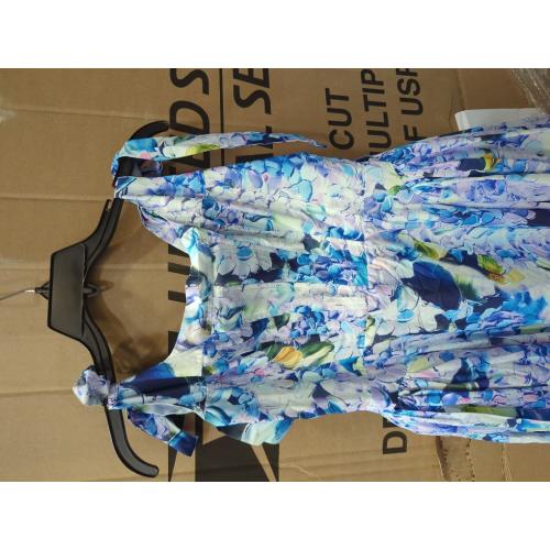 Blue Medium Women Floral Print Square Collar Lace-up Sling Long Backless Hollow Boho Hem Maxi Dress