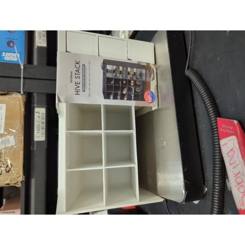 WHITE  Sysmax Hive Stack Desk Organizer – Stackable Pen Holder, Stationary Organizer with Drawers - Office Storage, School Supplies, Makeup (Made in Korea, white)