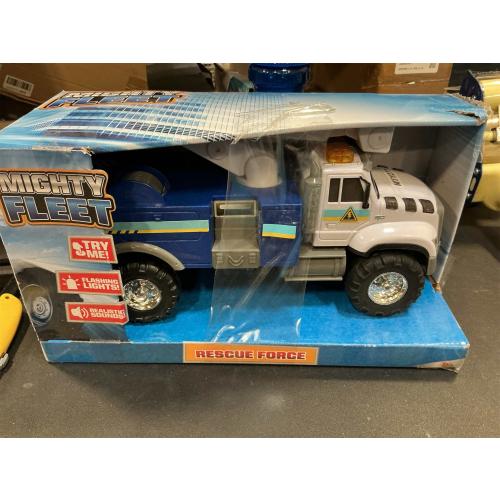 Mighty Fleet Rescue Force 12 Tough Cab Cherry Picker Toy Truck - Realistic Lights & Sounds, Movable Cherry Picker Arm, Free Wheeling Play, Ages 3