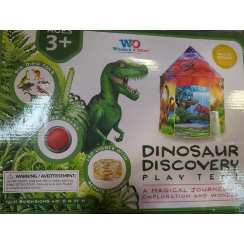 W&O Dinosaur Discovery Kids Tent with Roar Button, Dinosaur Toys and LED Lights - Epic Pop Up Tent for Boys & Girls - Perfect for Indoor & Outdoor Adventures