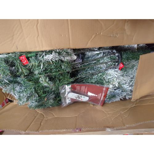 6FT Pre-lit Snow Flocked Christmas Tree Spruce with Remote Control, 350 Warm White Multi-Color Lights, Artificial Hinged/Feel Real/Realistic for Home, Holiday Decoration Dual Color LED