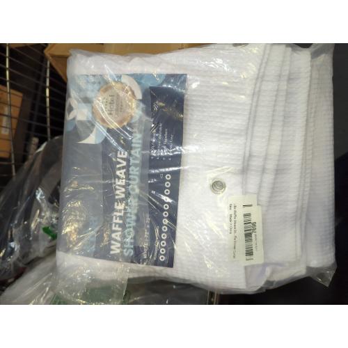 White 72x72 LiBa Waffle Weave Fabric White Shower Curtain, 72 W x 72 H Water Repellent & Heavyweight, Hotel Quality & Cloth Linen Shower Curtains Set and for Bathroom