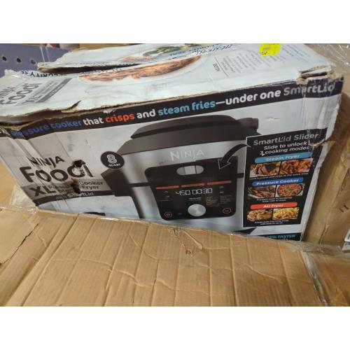 Ninja OL601 Foodi XL 8 Qt. Pressure Cooker Steam Fryer with SmartLid, 14-in-1 that Air Fries, Bakes & More, with 3-Layer Capacity, 5 Qt. Crisp Basket & 45 Recipes, Silver/Black