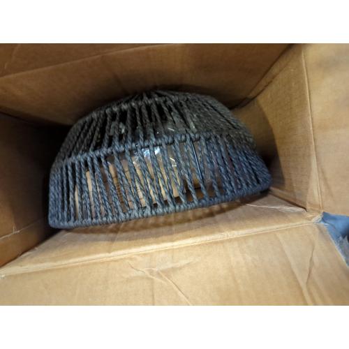 2-Lights Woven Rattan Ceiling Light Fixture, Black Farmhouse Hand-Woven Cage Semi Flush Mount Ceiling Light, Small Boho Coastal Basket Close to Ceiling Light for Bedroom Hallway Nursery Entryway