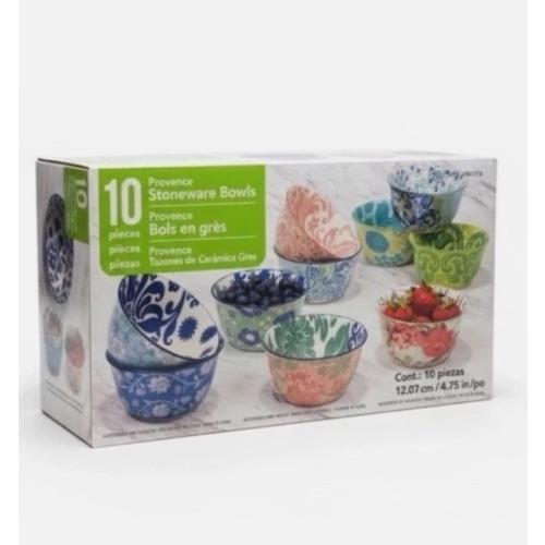 Provence Stoneware Bowls 10 Piece Set Microwave Dishwasher Safe Floral Print New
