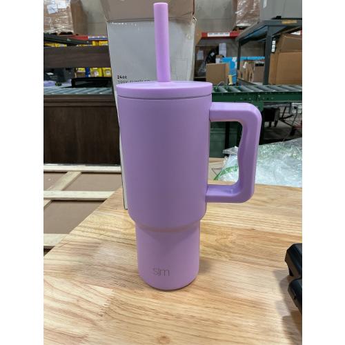 Simple Water Bottle with Straw Lid Vacuum Insulated Stainless Steel Metal Cup Bottles | Reusable Leak Proof BPA-Free Flask for Sports | Summit Collection | 24oz purple