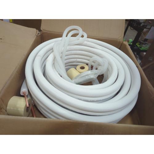 50ft Length Mini Split Line Set 1/4 3/8 OD Copper Pipes Tubing and 3/8 White PE Thickened Insulated with Flared Nuts for Mini Split Air Conditioner HVAC or Heat Pump for 9000BTU (1/4 3/8 with wires)