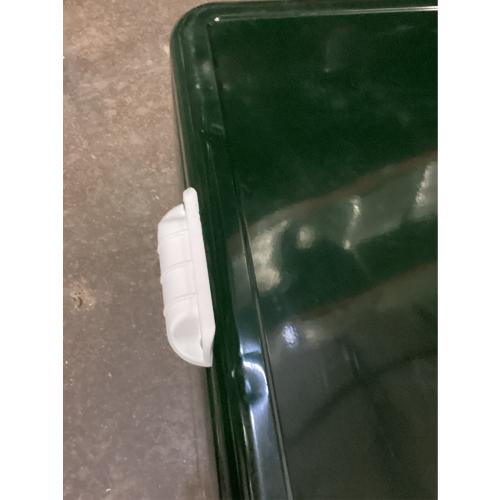 Coleman Vintage 54qt Steel Belted Cooler, Keeps Ice Up to 4 Days, 85-Can Capacity Hard Cooler with Drain & Have-A-Seat Lid has a few dents on lid and front