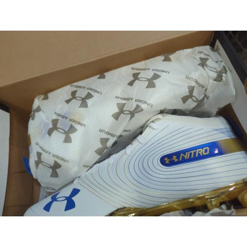 Size 13  Under Armour Men S Nitro Mid MC Football Shoe White Blue