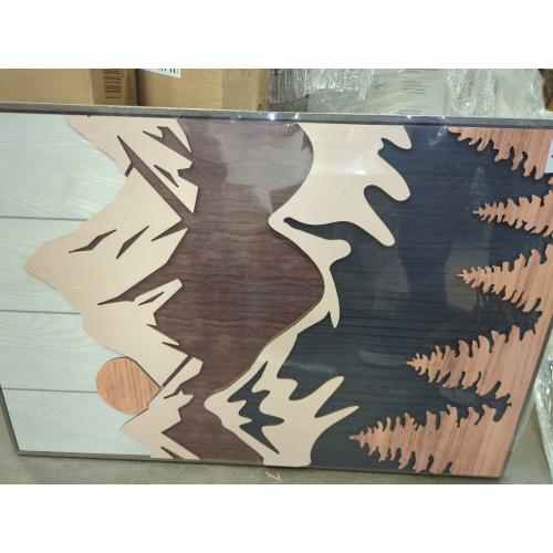 Framed Textured Wood Mountain Wall Art for Living Room, Large 3 Piece 3D Wood Farmhouse Artwork for Walls, Boho Landscape Mountain Forest Sun Wall Art Decor for Bedroom Office Hallway, 24x36 Inch