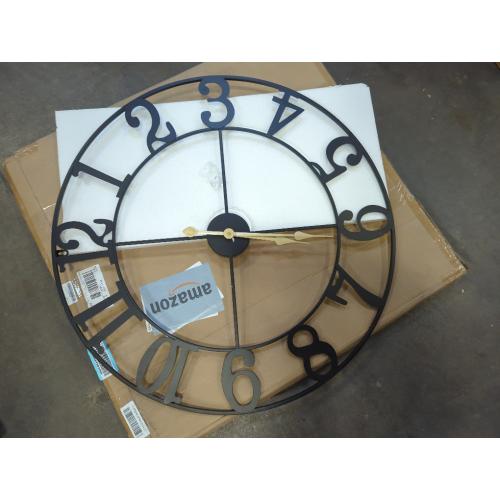 Cuspin Large Wall Clock for Living Room Decor, 30 Inch Decorative Wall Clocks Battery-Operated Silent Non Ticking Metal Modern Black Round Clock Arabic Numerals