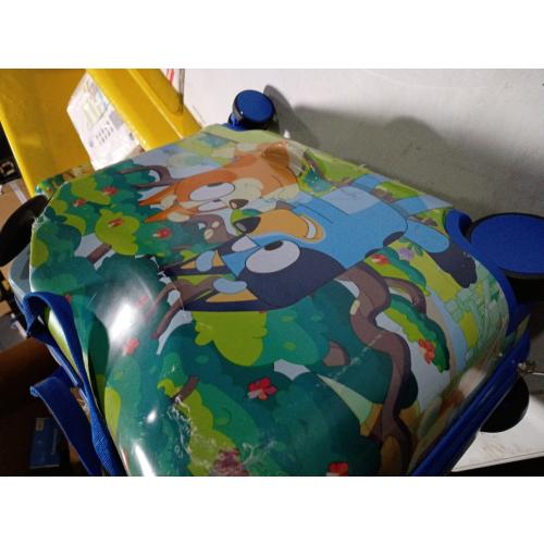 Bluey Checked Hardside Ride on Luggage - Bluey, ( missing belt and scratch )