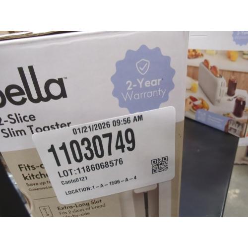bella 2 Slice Slim Toaster, Fits-anywhere™ Kitchenware, 6 Setting Shade Control with Reheat & Cancel Buttons, Fits sourdough, 10” Long Slot, Anti Jam & Auto Shutoff, 900 Watt, Oatmilk