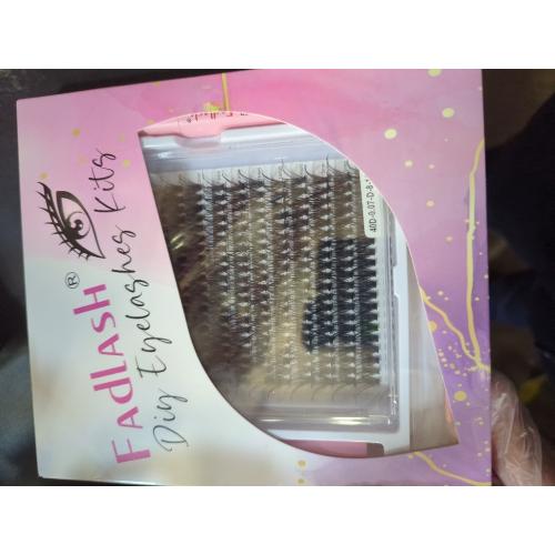 FADLASH Lash Clusters Kit Individual Lash Extensiones Wispy Faux Mink 8-16mm DIY Eyelash Extension Kit Eyelash Clusters Lashes with Bond and Seal and Remover Lash Tweezer for Self Use（AD17-D-8-16)