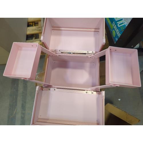 Makeup Train Case 2 Trays Makeup Box Organizer Portable Travel Makeup Case Lockable Makeup Storage Organizer Cosmetic Box for Jewelry Nail Tech Brushes Accessories Tool, Pink Pro