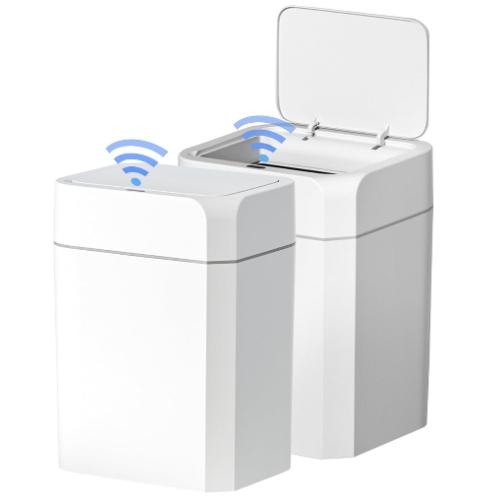 ELPHECO 2 Pack 3.5 Gallon Bathroom Trash Can with Lid Motion Sensor Slim Garbage Can Bathroom Decor Waterproof Smart Small Trash Bin for Kitchen, Office, Bedroom, Living Room, Toilet (White)