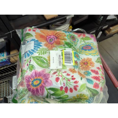 Pillow Perfect Bright Floral Indoor/Outdoor Chairpad with Ties Reversible, Tufted, Weather, and Fade Resistant, 15.5 x 16, Blue/Purple Gregoire 2 Count